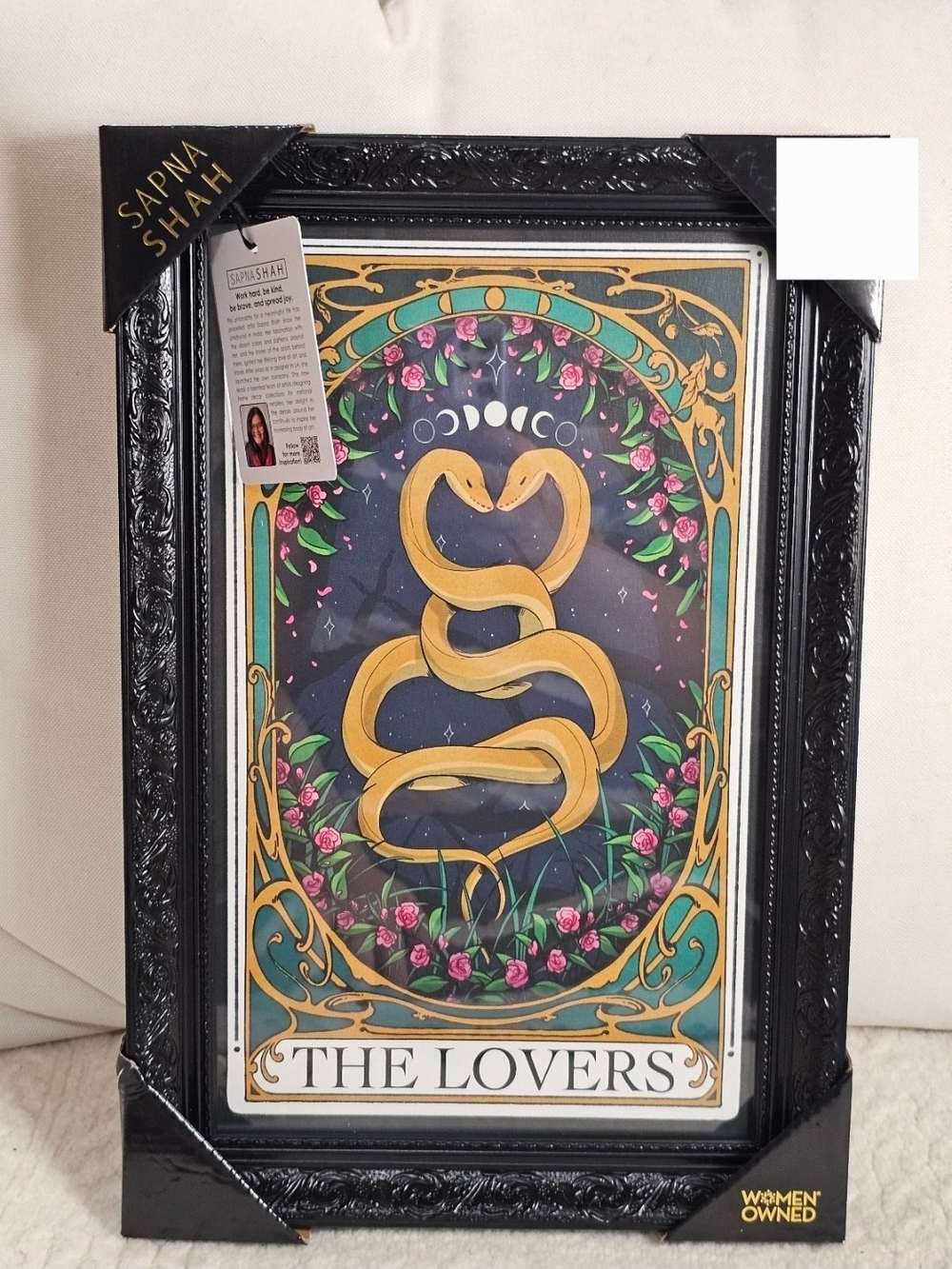 'The Lovers' Framed Wall Art - Gold Snake on Navy Sapna Shah 18x12 Halloween